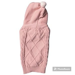 NWT Pink Cable Knit Small Dog Puppy Sweater with Pom Pom Hood - Size Large